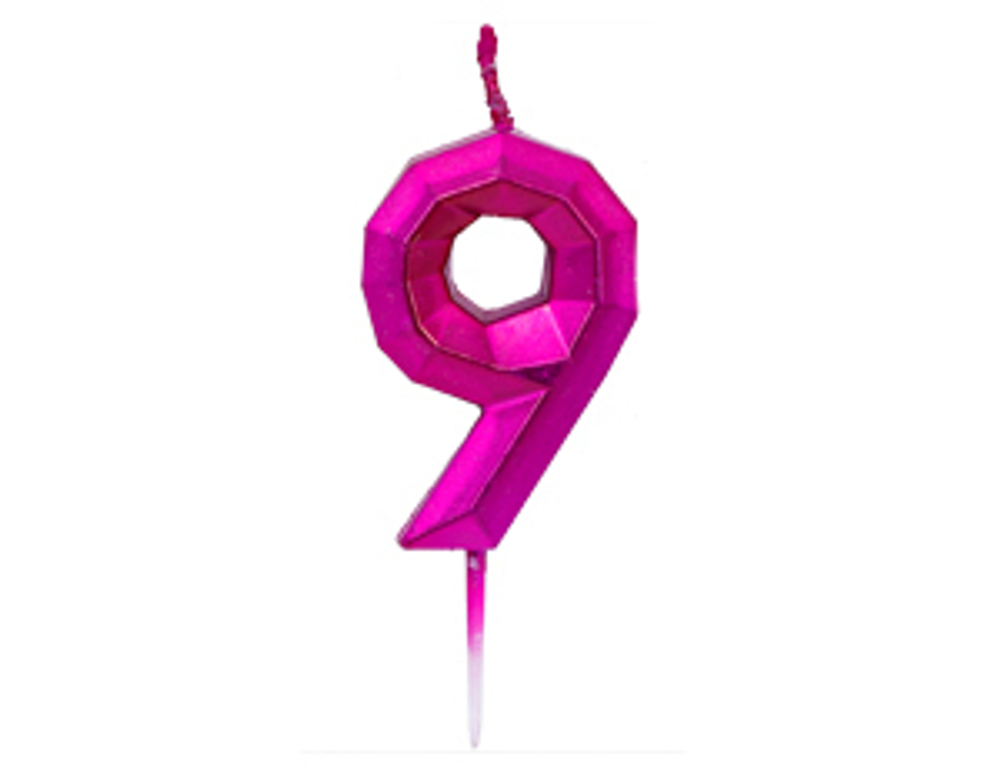 Свеча-цифра Диамант Маджента "9", 4,5 см