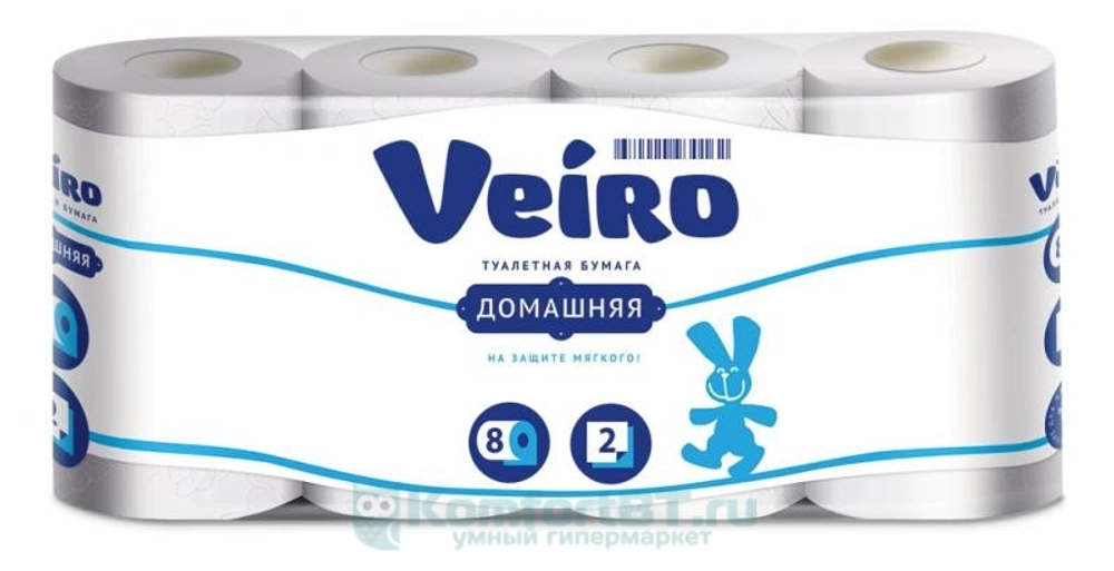 Бумага туалетная LINIA VEIRO Домашняя 2 сл., 8 рул., белая