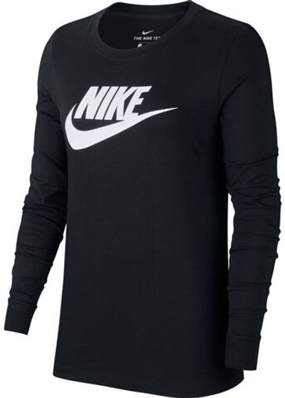 Женская теннисная футболка (dł. Рукава) Nike Swoosh Essential LS Icon Ftr - black/white