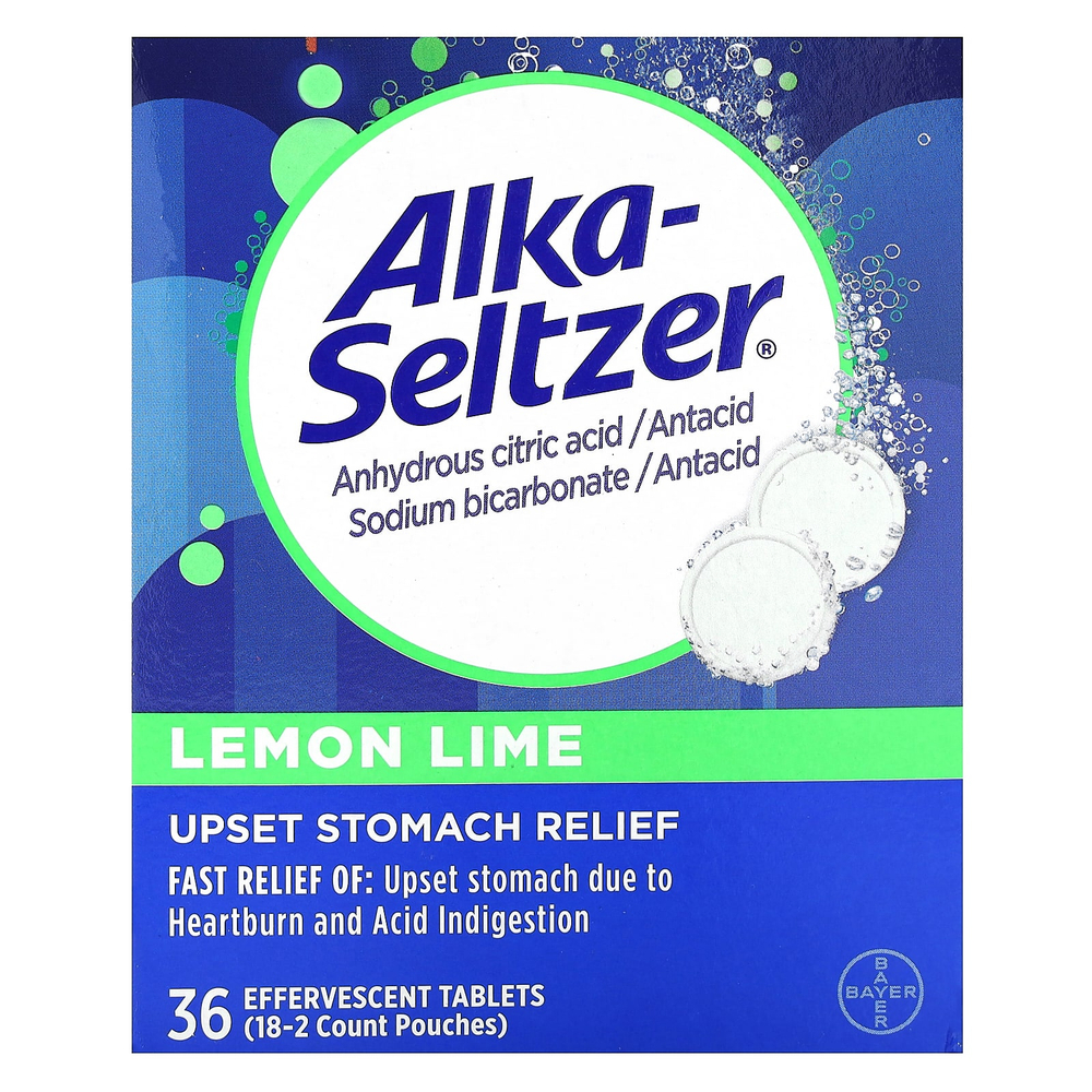 Alka-Seltzer, средство для расстройства желудка, лимон и лайм, 36 шипучих таблеток