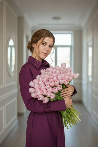 Платье из шерсти с воланом, цвета бордо