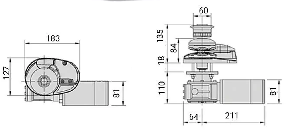 Лебедка якорная "X1" с барабаном, 500Вт, 12В, цепь 6мм