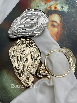 Брошь-зажим устрица для платка/купальника золотистая металлическая