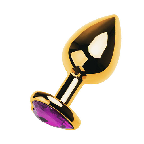 Золотистый анальный плаг 8см с фиолетовым кристаллом-сердцем ToyFa Metal 717020-4