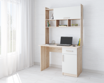 Стол письменный  КВАРТЕТ-10 дуб сонома / белый с тиснением поры дерева