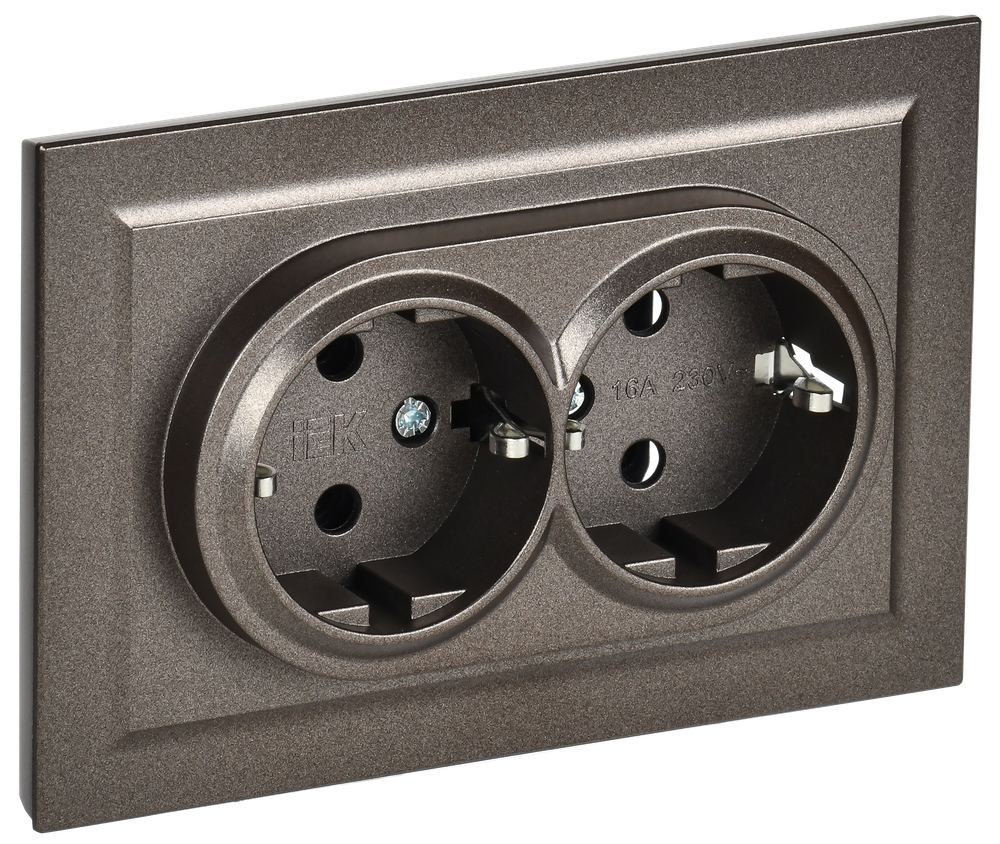 BRITE Розетка 2-местная с заземлением без защитных шторок 16А в сборе РС12-3-БрТБ темная бронза IEK