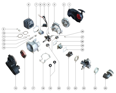 Запчасти мотора к питбайку Motax MINICROSS 60 PS_ES