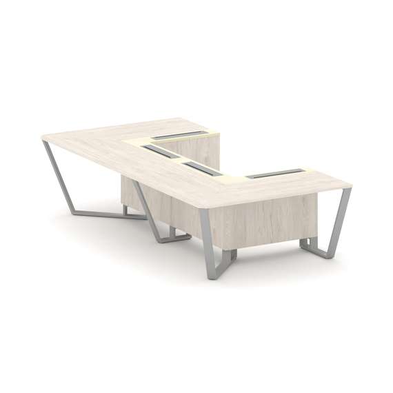 Steel Meet Стол переговорный П-образный KM-PR.B.SP-07P Денвер Светлый/Ваниль Глянец/Металл Серый 160