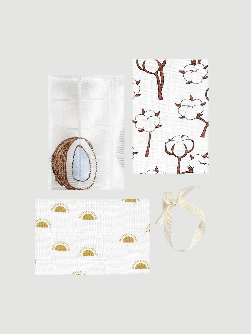 Сет из 3х муслиновых салфеток Mjölk Кокосы/Хлопок/Солнце