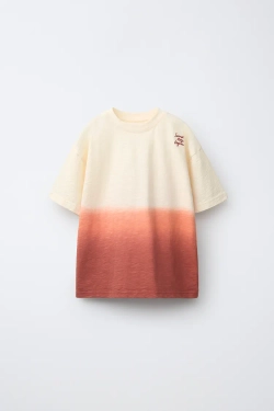 ZARА ФУТБОЛКА С ЭФФЕКТОМ DEEP DYED, КОРАЛЛОВЫЙ
