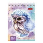 Блокнот МАЛЫЙ ФОРМАТ (75х105 мм) А7, 40 л., гребень, обложка картон, клетка, HATBER, "Совушки", 40Б7В1гр