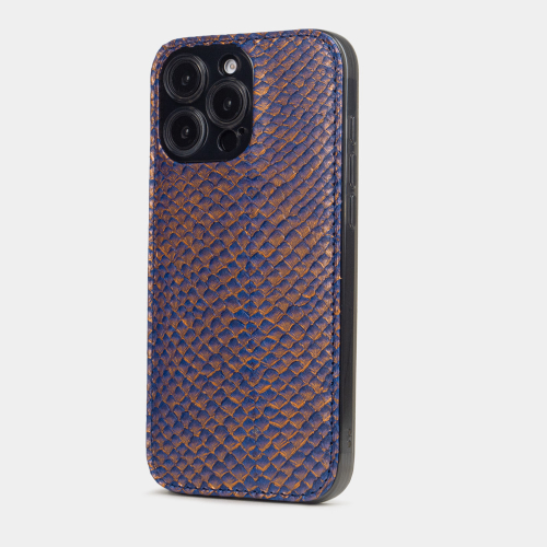 Чехол для iPhone 16 Pro из кожи лосося, сине-оранжевый градиент