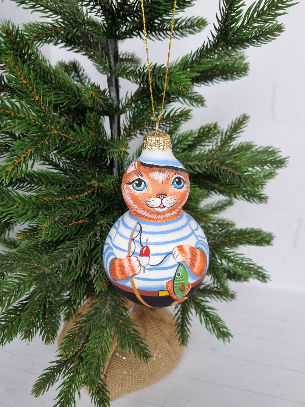 Котик Савелий стеклянная игрушка