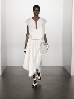 Massimo Dutti Блуза из хлопкового поплина с эластичной деталью, белый