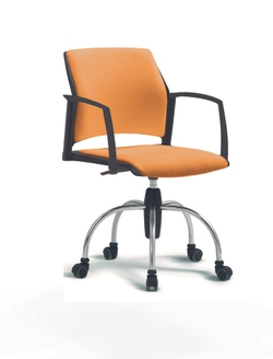 Кресло Rewind каркас хромированный, пластик черный, база паук хромированная, с закрытыми подлокотниками, сидение и спинка оранжевые