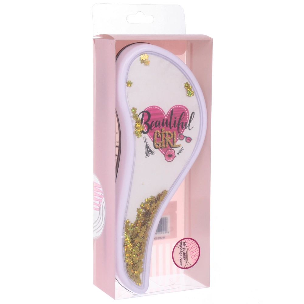 Расческа массажная компактная «АМОР», блестки, микс 4 дизайна, 18*7,5см (PVC коробка)