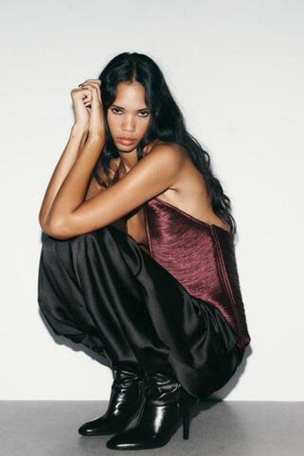 ZARA КОЖАНЫЕ БОТИЛЬОНЫ НА ВЫСОКОМ КАБЛУКЕ, ЧЕРНЫЙ