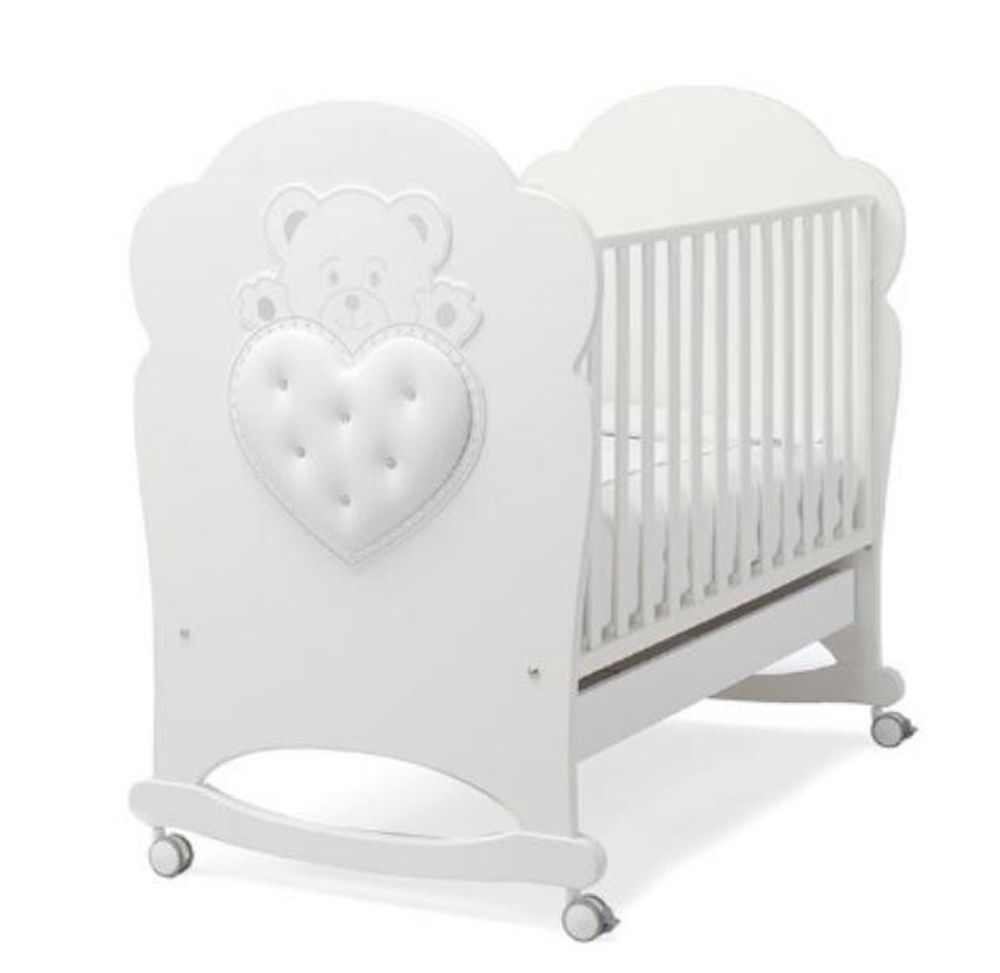 Детская кроватка Erbesi Elite 125х65см (колесо-качалка) белый