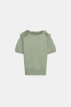 ZARA СВИТЕР С КОРОТКИМИ РУКАВАМИ И ЦВЕТОЧНЫМ УЗОРОМ, ЦВЕТ МХА