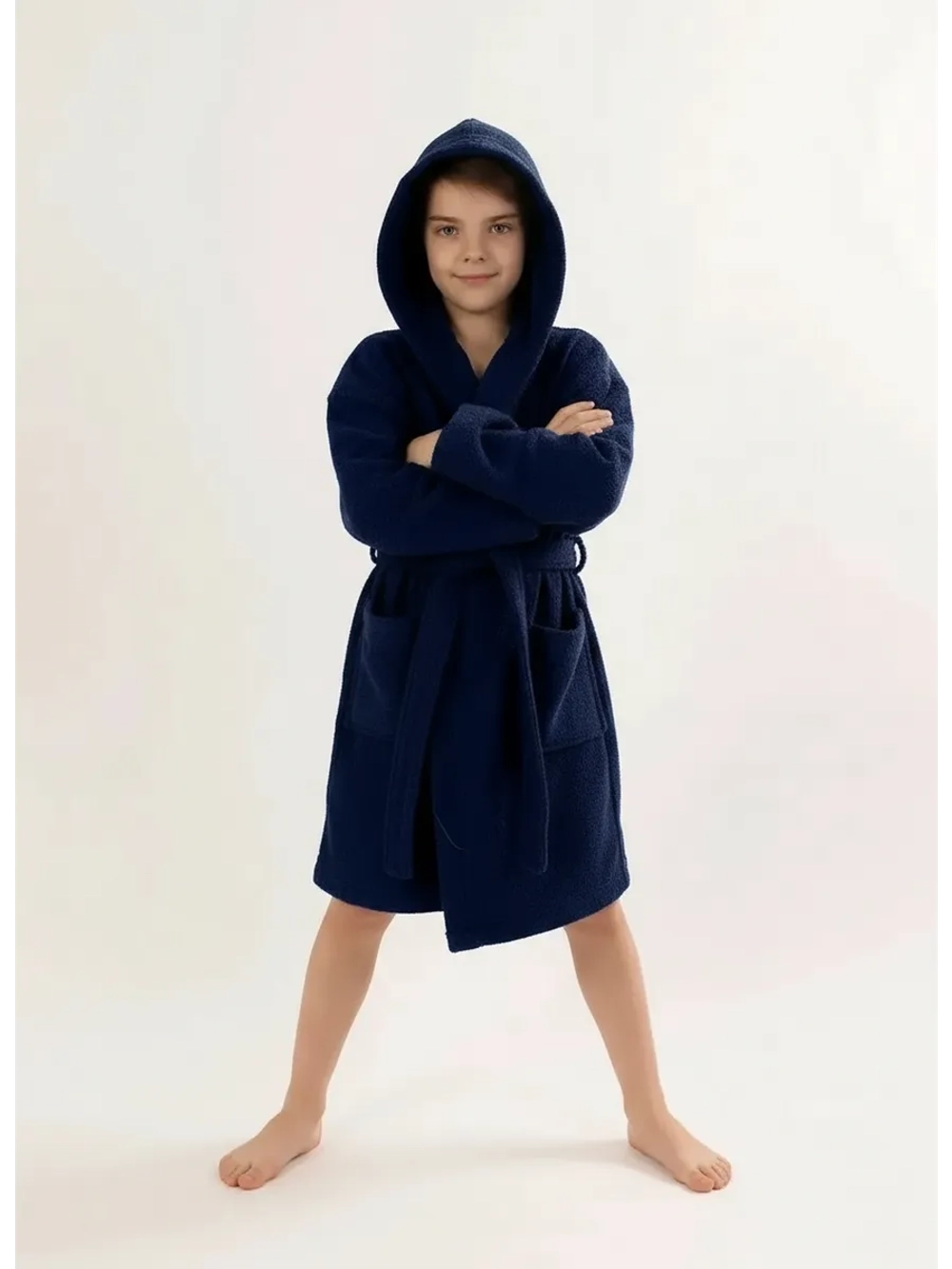 Халат детский махровый "Элит" с капюшоном, цвет: 761-Темно-синий