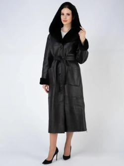 Дубленка зимняя натуральная с капюшоном длинная