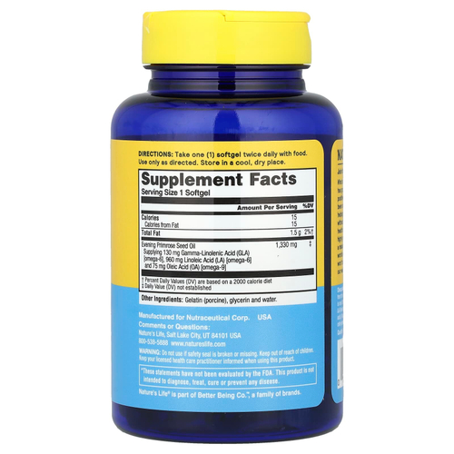 Nature's Life, масло первоцвета вечернего, 1300 мг, 60 капсул