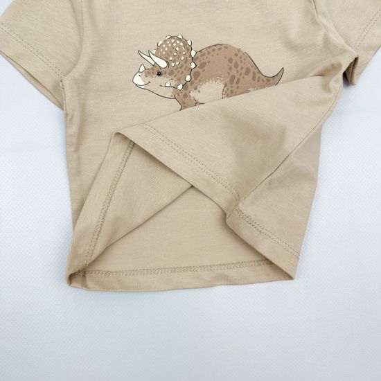 Футболка хлопковая "Динозавры" темно-бежевая