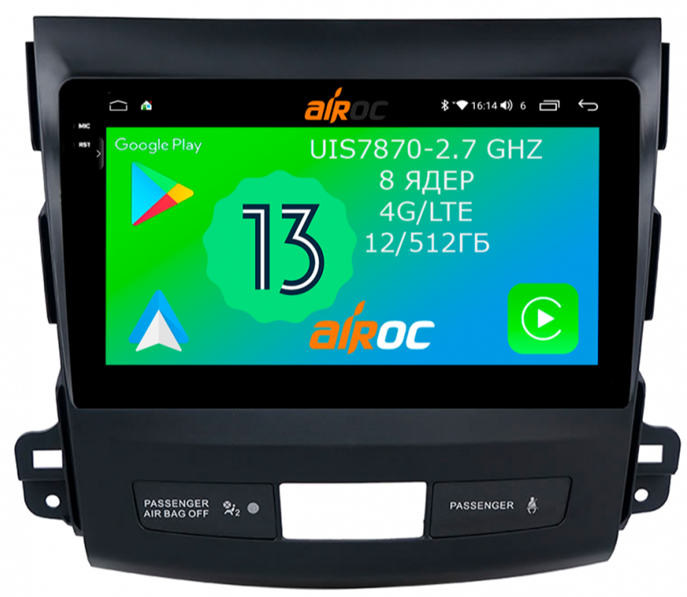 Магнитола для Mitsubishi Outlander XL, Peugeot 4007, Citroen C-Crosser - Airoc 2K AU-2606 на Android 13, TS20, 12/512Гб, SIM-слот