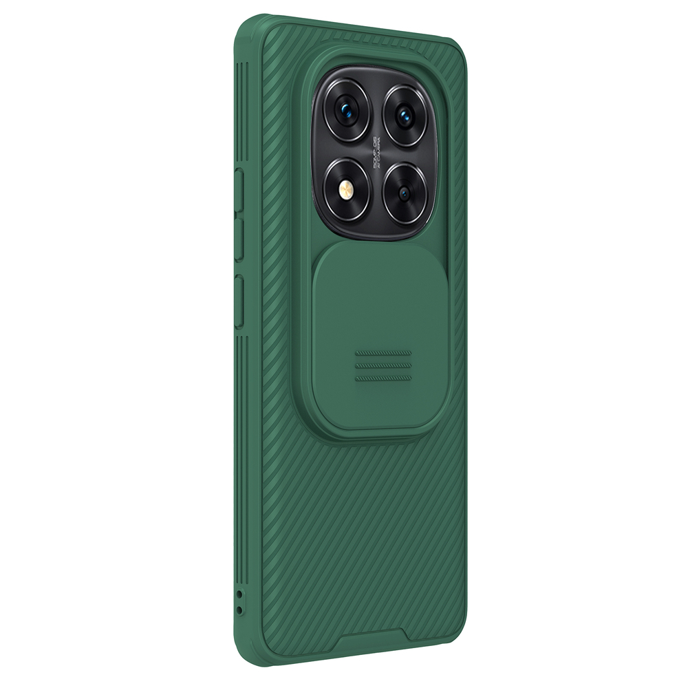 Чехол зеленого цвета (Dark Green) от Nillkin с сдвижной шторкой для камеры для Xiaomi Redmi Note 14 Pro+ Плюс 5G, серия CamShield Pro Case