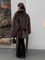 Шуба из эко меха Alaia темный енот NEW