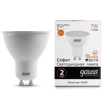 Лампа Gauss LED Elementary MR16 GU10 7W 530lm 3000К 13617