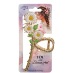 Заколка-краб для волос «AKS - DesignPRO», ромашки, цвет золото и хром, 11*5см