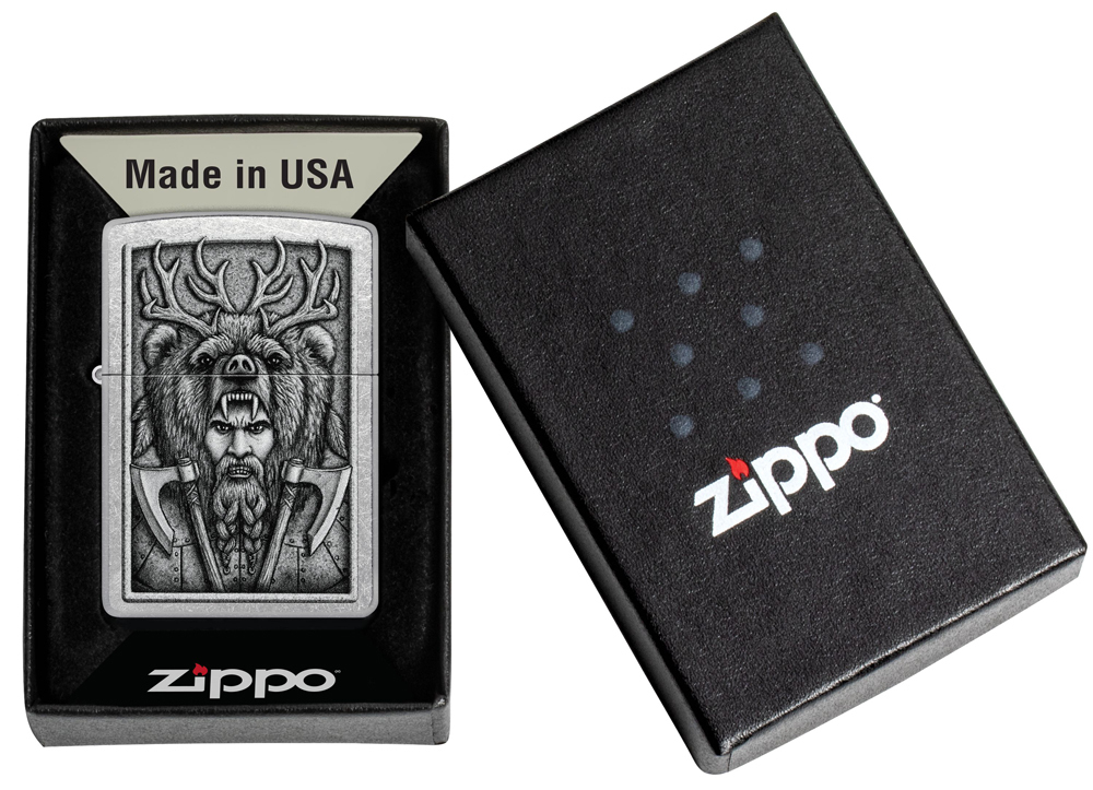 Зажигалка Zippo Barbarian Design с покрытием Street Chrome, латунь/сталь, серебристая, 38x13x57 мм