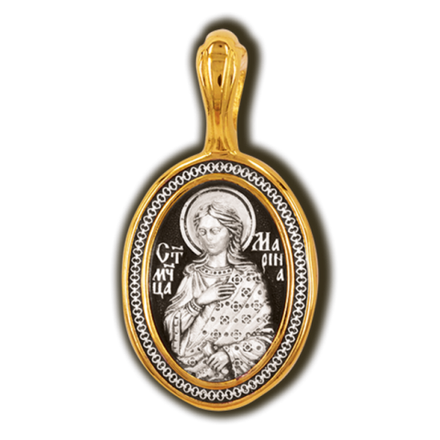 Святая Марина. Нательная икона из серебра 925* с позолотой.