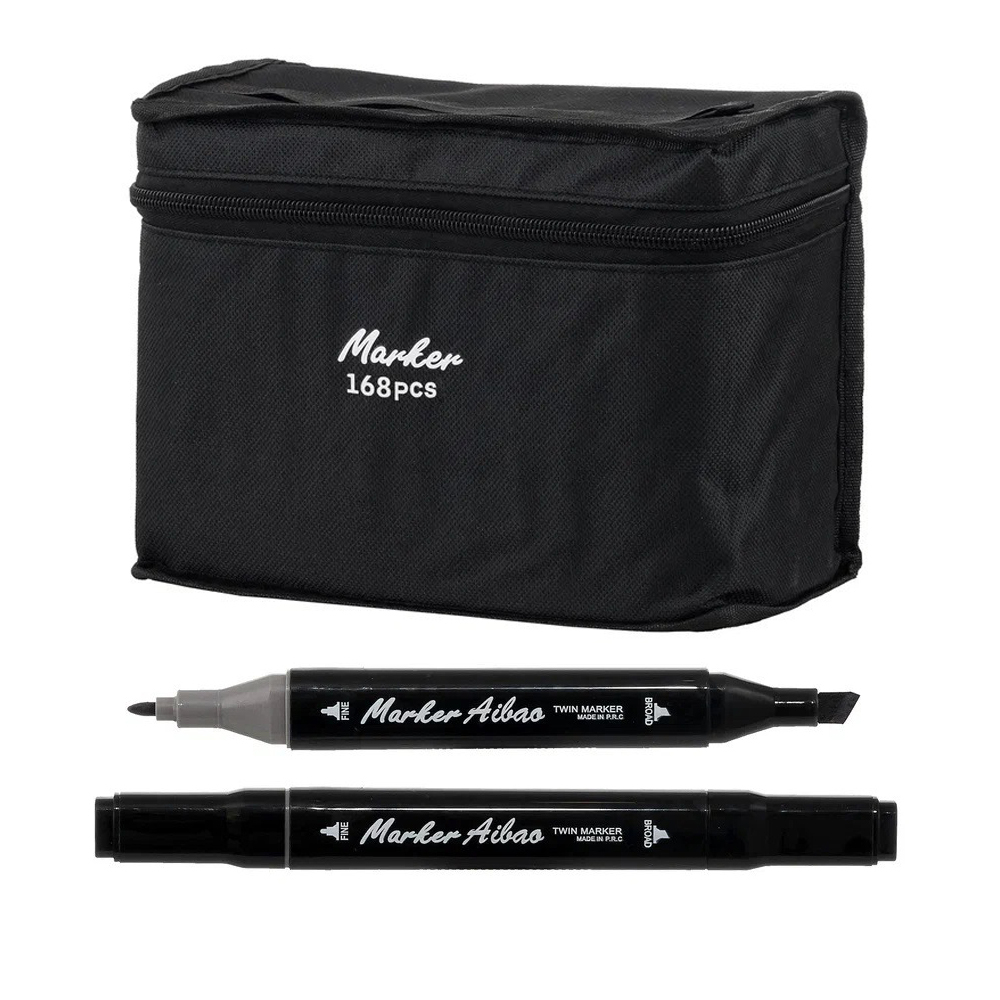 Маркер для скетчинга, двусторонние, Basir, четырехгранные, спиртовые, 168 шт