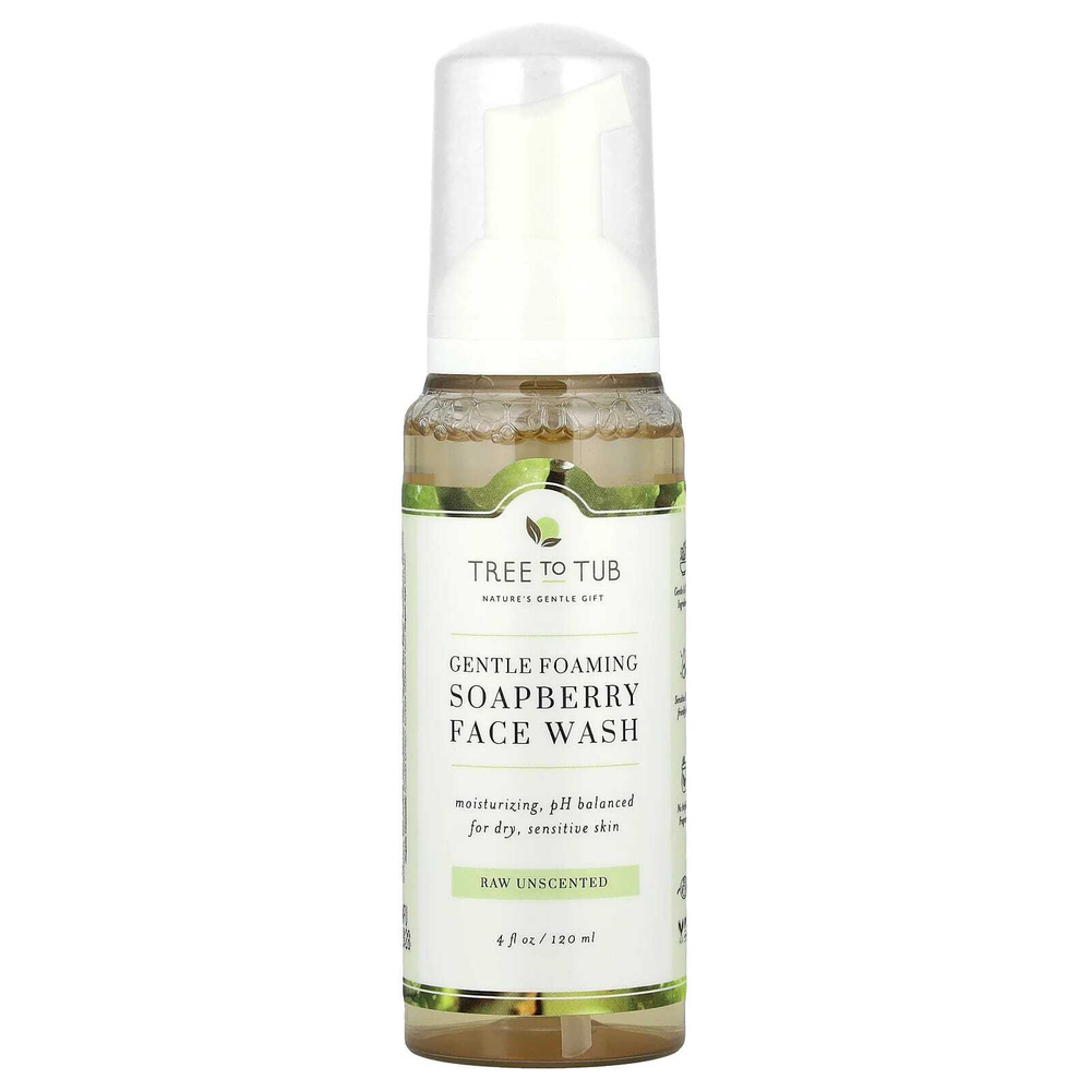 Tree To Tub, Нежная пенка для умывания Soapberry, для сухой, чувствительной кожи, без запаха, 120 мл (4 жидк. Унции)