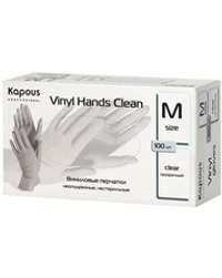 Kapous Professional Перчатки виниловые Vinyl Hands Clean, неопудренные, нестерильные, Прозрачный, M, 100 шт