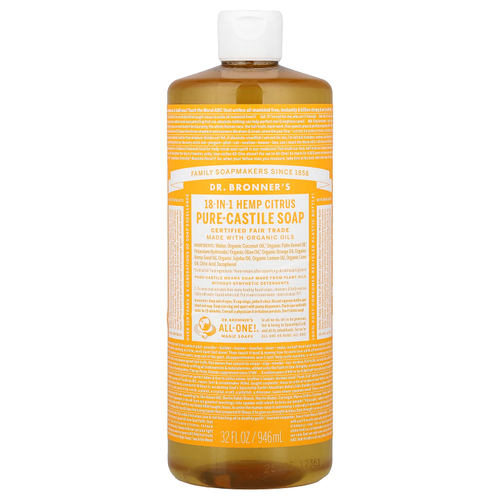 Dr. Bronner's, кастильское мыло 18 в 1, с коноплей и цитрусом, 946 мл (32 жидк. унции)