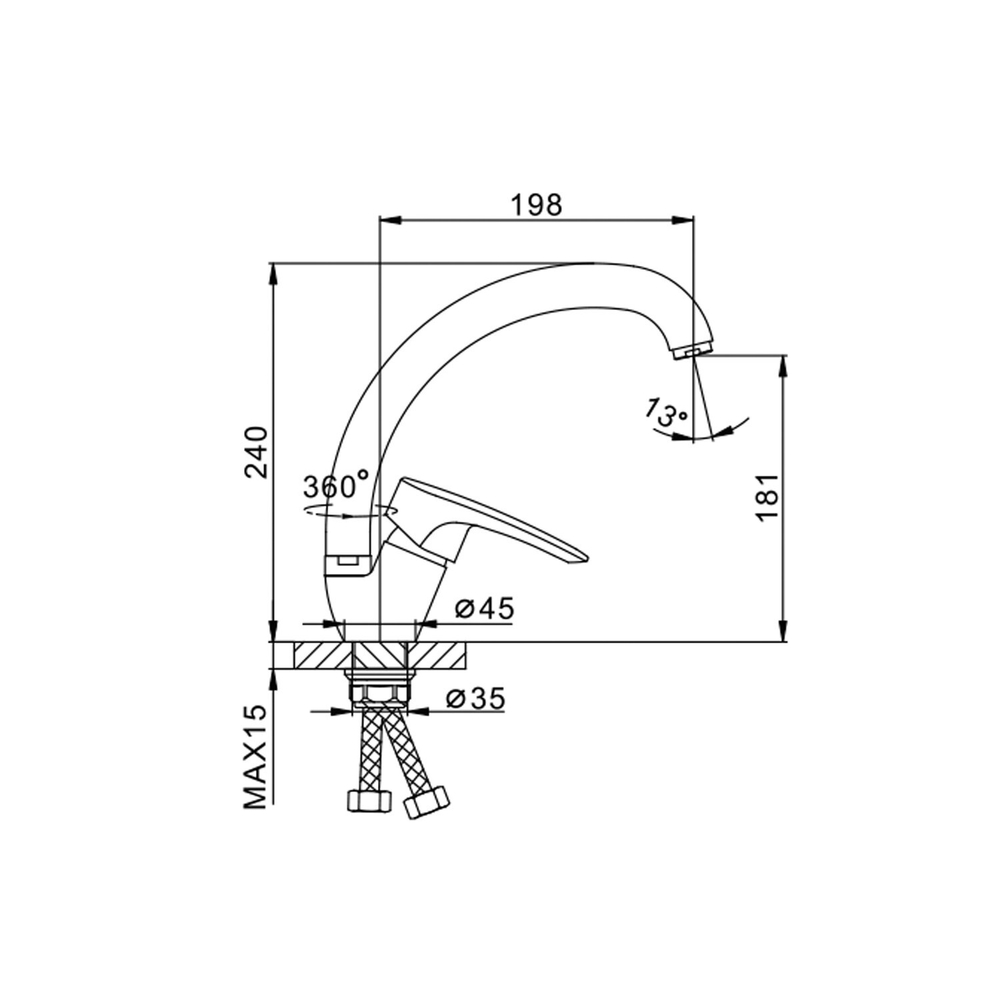 Смеситель для кухни 40к F41701-B FRAP (выс. пов. излив, п/гайку, хром, силумин)