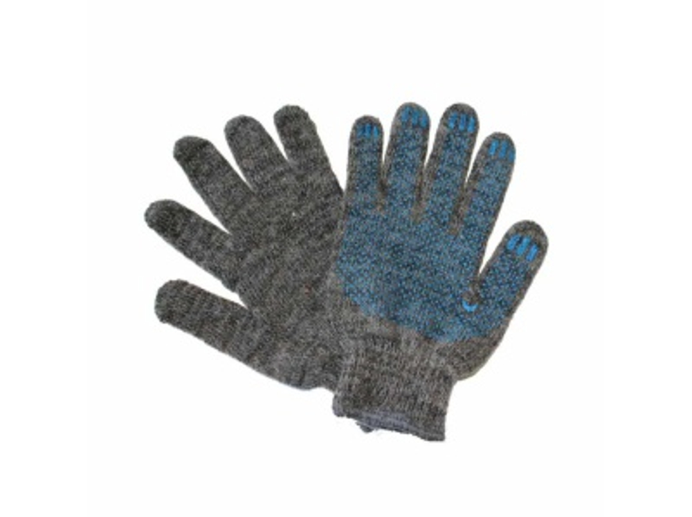 Перчатки х/б Утепленные ЗИМА XXL с ПВХ Точка Серые ЛЮКС (5шт/уп)(150шт/меш)