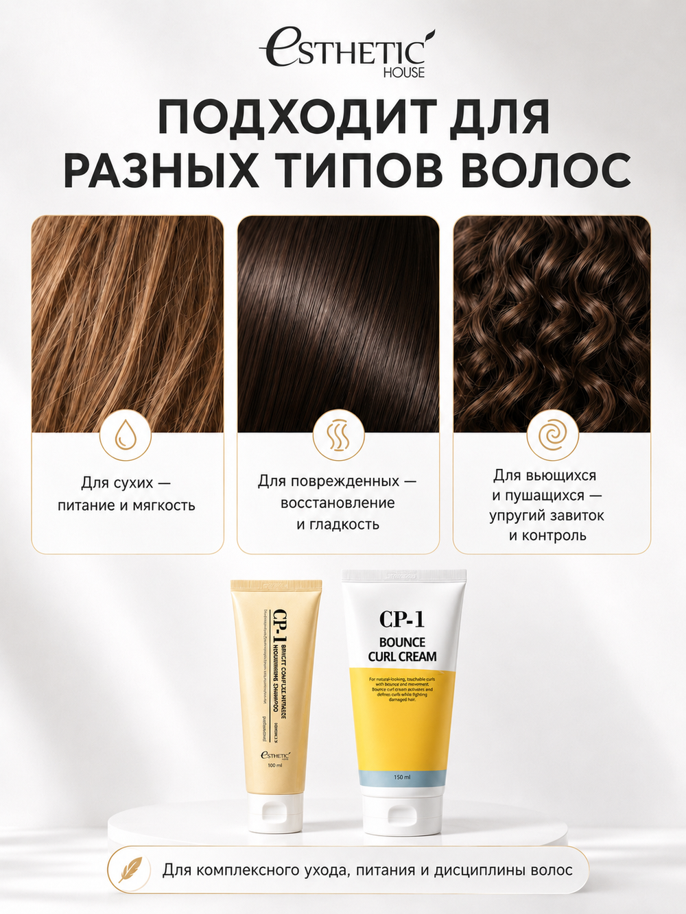 [ESTHETIC HOUSE] Набор шампунь для волос Протеиновый CP-1 BC Intense Nourishing 100мл и ухаживающий крем для волос CP-1 Bounce Curl Cream, 150мл