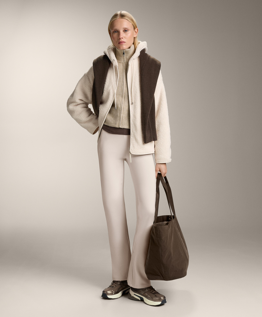 Oysho Куртка из искусственной овчины с капюшоном, экрю