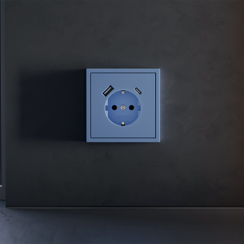 Накладка для розетки с заземлением и защитными шторками, с USB A+C, (деним) Voltum S70 VLS001015