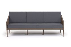 "Канны" диван 3-местный плетеный из роупа, каркас алюминий коричневый (RAL8016) муар, роуп коричневый круглый, ткань темно-серая 027