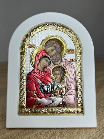 Св. Семейство, икона арочная, белое дерево, эмаль 105х140