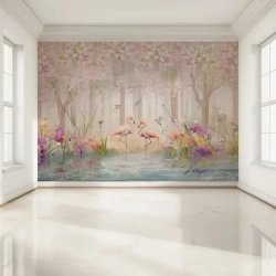 Фотообои флизелиновые 400x271, рисунок фламинго, практичный