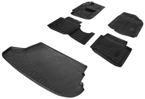 Коврики в салон и багажник автомобиля (комплект) AutoFlex для Hyundai Solaris I поколение седан (кроме а/м со складывающимися сидениями) 2010-2017, полиуретан, с крепежом, 5 частей, K9230101-3