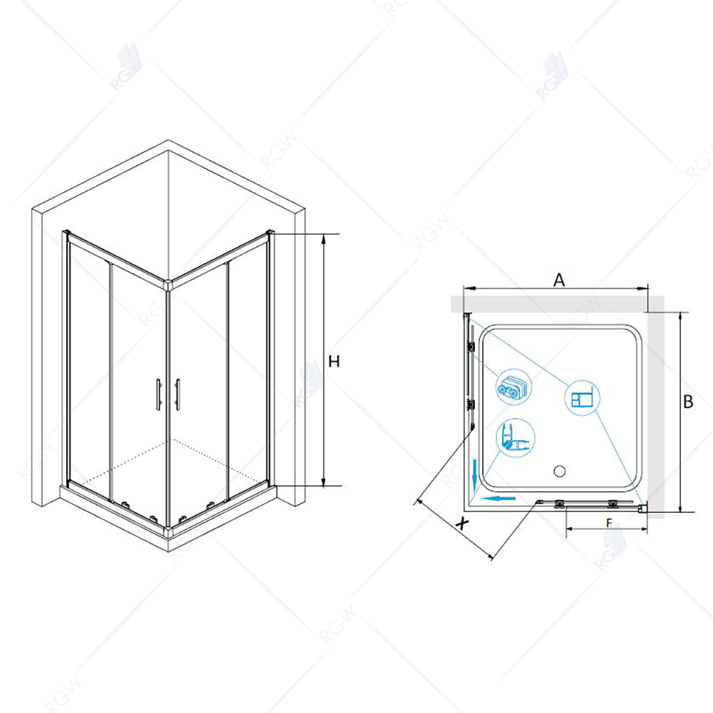 Душевой уголок RGW HO-31 (Прозрачное, 800x800)
