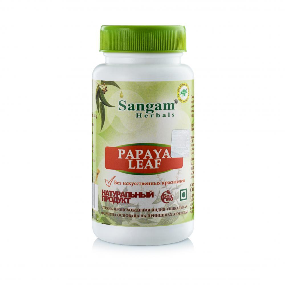 Sangam Herbals Папайя лист смесь сухого растительного сырья Papaya Leaf 750 мг, 60 таб