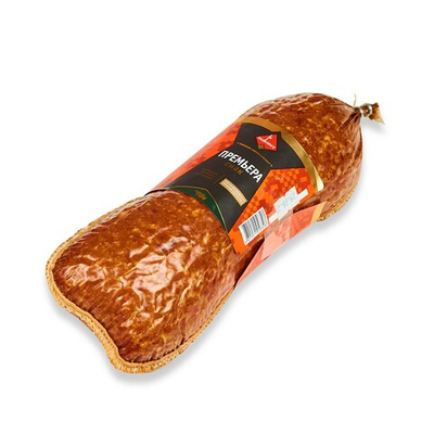 Колбаса сервелат "Премьера Смак" варено-копченая высший сорт, Пинский мясокомбинат, Беларусь